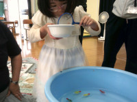 金魚すくいごっこをしています。